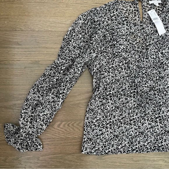 NWT ASOS Topshop Women's Long Sleeve Top Black Floral Ruffle Blouse Size 8 - Picture 5 of 13